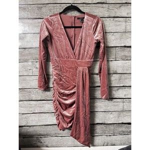 Forever 21 Velvet Dress Silver Long Sleeve Stretch V-Neck Womens S Crushed